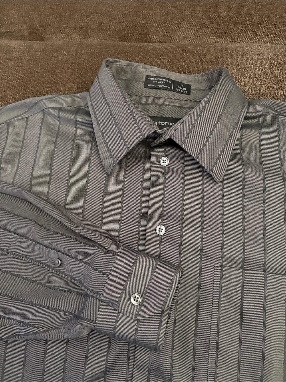 Claiborne Men's Gray Pinstripe Dress Shirt Long Sleeve XL